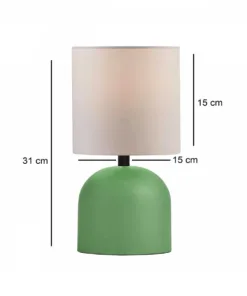 Alternative view of GloboStar® LOREN 204-0136 Μοντέρνο Eπιτραπέζιο Φωτιστικό Μονόφωτο 1 x E27 IP20 Πράσινο Μέταλλο με Μπεζ Ύφασμα - Μ15 x Π15 x Υ31cm