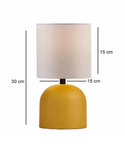 GloboStar® LOREN 204-0137 Μοντέρνο Eπιτραπέζιο Φωτιστικό Μονόφωτο 1 x E27 IP20 Κίτρινο Μέταλλο με Μπεζ Ύφασμα - Μ15 x Π15 x Υ31cm 6 204 0137 2