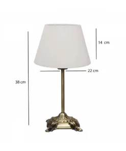 Alternative view of GloboStar® AΝΤΙQUE 204-0142 Vintage Eπιτραπέζιο Φωτιστικό Μονόφωτο 1 x E27 IP20 Μπρούτζινο Μέταλλο με Λευκό Ύφασμα - Μ22 x Π22 x Υ38cm