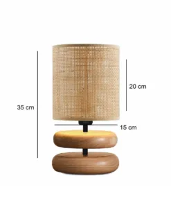 Alternative view of GloboStar® KLOO 204-0143 Boho Eπιτραπέζιο Φωτιστικό Μονόφωτο 1 x E14 IP20 Καφέ Ξύλο με Μπεζ Διάτρητο Ύφασμα - Μ15 x Π15 x Υ35cm