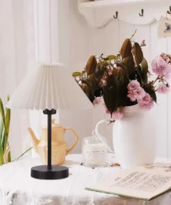 GloboStar® ORACLE 204-0156 Μοντέρνο Eπιτραπέζιο Φωτιστικό Μονόφωτο 1 x E27 IP20 Μαύρο Μέταλλο με Μπεζ Ύφασμα - Μ22 x Π22 x Υ36cm 6 204 0156 3