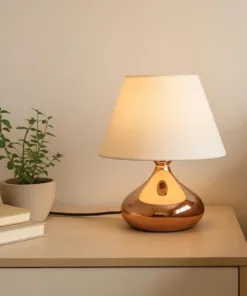 Alternative view of GloboStar® KORG 204-0184 Μοντέρνο Επιτραπέζιο Φωτιστικό Πορτατίφ Μονόφωτο 1 x E27 AC 220-240V IP20 Μπεζ & Χάλκινο - Μ17 x Π17 x Υ23cm