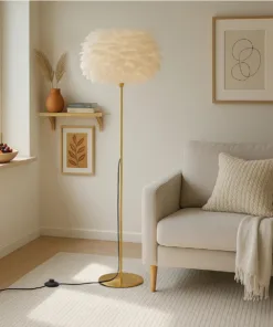 Alternative view of GloboStar® ALES 204-0192 Μοντέρνο Φωτιστικό Δαπέδου  Μονόφωτο 1 x E27 AC 220-240V IP20 Μπεζ & Χρυσό - Μ40 x Π40 x Υ150cm