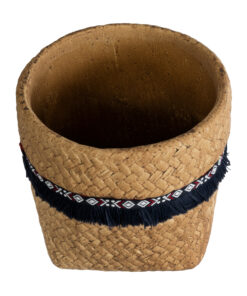 Alternative view of GloboStar® Artificial Garden GUATEMALA 20503 Διακοσμητικό Κεραμικό Κασπώ Γλάστρα - Flower Pot Καφέ με Μπλε Υφασμάτινη Κορδέλα και Λευκές - Κόκκινες Λεπτομέρειες Φ16.5 x Υ15.5cm