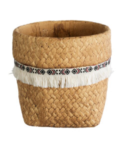 GloboStar® GloboStar® Artificial Garden MONTANA 20504 Διακοσμητικό Κεραμικό Κασπώ Γλάστρα - Flower Pot Καφέ με Λευκή Υφασμάτινη Κορδέλα και Μαύρες - Κόκκινες Λεπτομέρειες Φ16.5 x Υ15.5cm