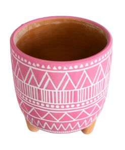 GloboStar® Artificial Garden MARRAKECH 20505 Διακοσμητικό Κεραμικό Κασπώ Γλάστρα - Flower Pot Ροζ με Λευκό Φ16 x Υ16cm 10 20505 3