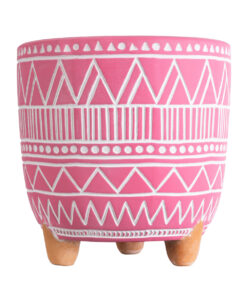 GloboStar® Artificial Garden MARRAKECH 20505 Διακοσμητικό Κεραμικό Κασπώ Γλάστρα - Flower Pot Ροζ με Λευκό Φ16 x Υ16cm 11 20505 4