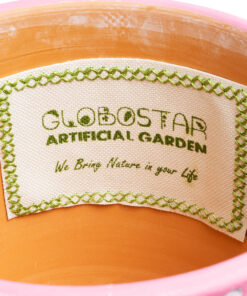 GloboStar® Artificial Garden MARRAKECH 20505 Διακοσμητικό Κεραμικό Κασπώ Γλάστρα - Flower Pot Ροζ με Λευκό Φ16 x Υ16cm 13 20505 6