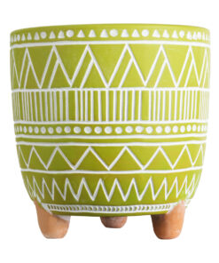 GloboStar® Artificial Garden KENYA 20507 Διακοσμητικό Κεραμικό Κασπώ Γλάστρα - Flower Pot Πράσινο με Λευκό Φ16 x Υ16cm 11 20507 4