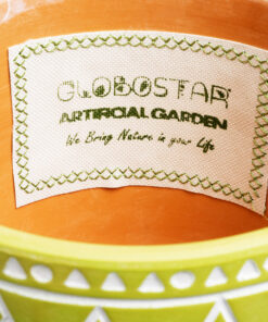 GloboStar® Artificial Garden KENYA 20507 Διακοσμητικό Κεραμικό Κασπώ Γλάστρα - Flower Pot Πράσινο με Λευκό Φ16 x Υ16cm 13 20507 6