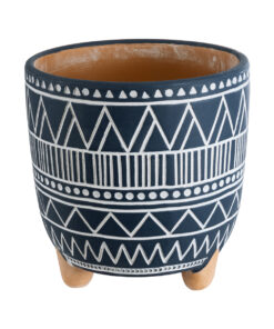 GloboStar® GloboStar® Artificial Garden MUMBAI 20508 Διακοσμητικό Κεραμικό Κασπώ Γλάστρα - Flower Pot Μπλε με Λευκό Φ16 x Υ16.5cm