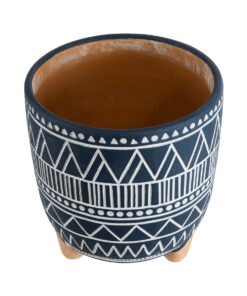 Alternative view of GloboStar® Artificial Garden MUMBAI 20508 Διακοσμητικό Κεραμικό Κασπώ Γλάστρα - Flower Pot Μπλε με Λευκό Φ16 x Υ16.5cm