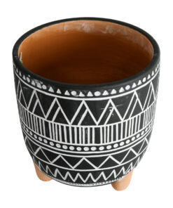 Alternative view of GloboStar® Artificial Garden NAIROBI 20509 Διακοσμητικό Κεραμικό Κασπώ Γλάστρα - Flower Pot Μαύρο με Λευκό Φ16 x Υ16cm