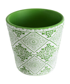 Alternative view of GloboStar® Artificial Garden ASWAN 20515 Διακοσμητικό Κεραμικό Κασπώ Γλάστρα - Flower Pot Λευκό με Πράσινο Φ14 x Υ13cm