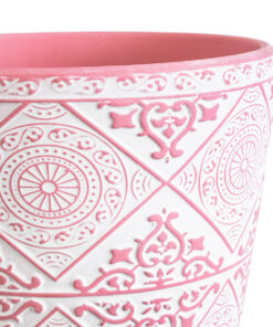 GloboStar® Artificial Garden CAIRO 20516 Διακοσμητικό Κεραμικό Κασπώ Γλάστρα - Flower Pot Λευκό με Ροζ Φ14 x Υ13cm 12 20516 5