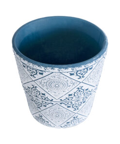 Alternative view of GloboStar® Artificial Garden CASABLANCA 20517 Διακοσμητικό Κεραμικό Κασπώ Γλάστρα - Flower Pot Λευκό με Μπλε Φ14 x Υ13cm
