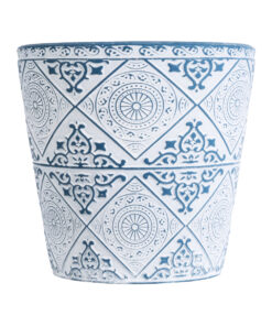 GloboStar® Artificial Garden CASABLANCA 20517 Διακοσμητικό Κεραμικό Κασπώ Γλάστρα - Flower Pot Λευκό με Μπλε Φ14 x Υ13cm 11 20517 4