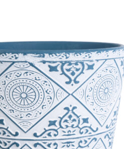 GloboStar® Artificial Garden CASABLANCA 20517 Διακοσμητικό Κεραμικό Κασπώ Γλάστρα - Flower Pot Λευκό με Μπλε Φ14 x Υ13cm 12 20517 5