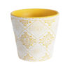 GloboStar® GloboStar® Artificial Garden RABAT 20518 Διακοσμητικό Κεραμικό Κασπώ Γλάστρα - Flower Pot Λευκό με Κίτρινο Φ14 x Υ13cm