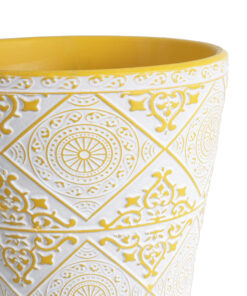 GloboStar® Artificial Garden RABAT 20518 Διακοσμητικό Κεραμικό Κασπώ Γλάστρα - Flower Pot Λευκό με Κίτρινο Φ14 x Υ13cm 12 20518 5