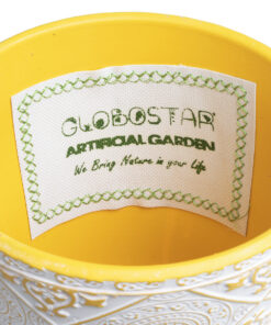 GloboStar® Artificial Garden RABAT 20518 Διακοσμητικό Κεραμικό Κασπώ Γλάστρα - Flower Pot Λευκό με Κίτρινο Φ14 x Υ13cm 13 20518 6