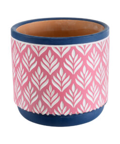 GloboStar® GloboStar® Artificial Garden BOMBAY 20521 Διακοσμητικό Κεραμικό Κασπώ Γλάστρα - Flower Pot Ροζ με Λευκό και Μπλε Φ14.5 x Υ13cm