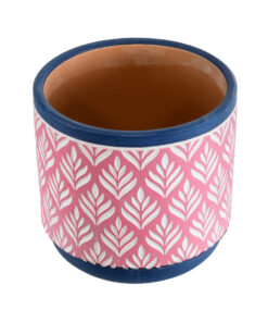 Alternative view of GloboStar® Artificial Garden BOMBAY 20521 Διακοσμητικό Κεραμικό Κασπώ Γλάστρα - Flower Pot Ροζ με Λευκό και Μπλε Φ14.5 x Υ13cm