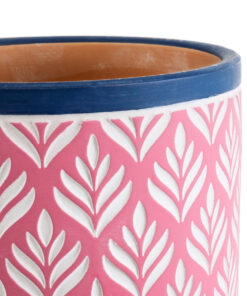 GloboStar® Artificial Garden BOMBAY 20521 Διακοσμητικό Κεραμικό Κασπώ Γλάστρα - Flower Pot Ροζ με Λευκό και Μπλε Φ14.5 x Υ13cm 13 20521 5