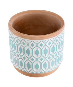 Alternative view of GloboStar® Artificial Garden DELHI 20523 Διακοσμητικό Κεραμικό Κασπώ Γλάστρα - Flower Pot Γαλάζιο με Λευκό και Μπεζ Φ14.5 x Υ13cm