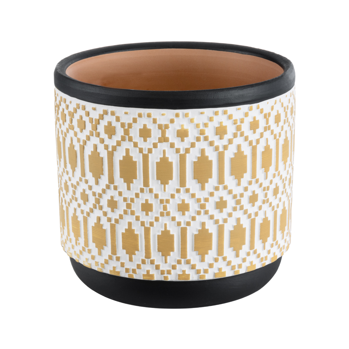 GloboStar® Artificial Garden VARANASI 20524 Διακοσμητικό Κεραμικό Κασπώ Γλάστρα - Flower Pot Χρυσό με Λευκό και Μαύρο Φ14.5 x Υ13cm 3 GloboStar® GloboStar® Artificial Garden VARANASI 20524 Διακοσμητικό Κεραμικό Κασπώ Γλάστρα - Flower Pot Χρυσό με Λευκό και Μαύρο Φ14.5 x Υ13cm