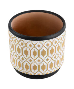 Alternative view of GloboStar® Artificial Garden VARANASI 20524 Διακοσμητικό Κεραμικό Κασπώ Γλάστρα - Flower Pot Χρυσό με Λευκό και Μαύρο Φ14.5 x Υ13cm