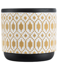 GloboStar® Artificial Garden VARANASI 20524 Διακοσμητικό Κεραμικό Κασπώ Γλάστρα - Flower Pot Χρυσό με Λευκό και Μαύρο Φ14.5 x Υ13cm 11 20524 4