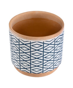 Alternative view of GloboStar® Artificial Garden KOLKATA 20525 Διακοσμητικό Κεραμικό Κασπώ Γλάστρα - Flower Pot Λευκό με Μπλε και Μπεζ Φ14.5 x Υ13cm