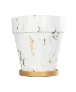 GloboStar® Artificial Garden DENPASAR 20526 Διακοσμητική Κεραμική Γλάστρα Λευκή με Χρυσό Μ20 x Π20 x Υ21 cm 11 20526 4