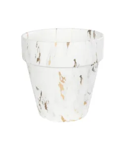 GloboStar® Artificial Garden DENPASAR 20526 Διακοσμητική Κεραμική Γλάστρα Λευκή με Χρυσό Μ20 x Π20 x Υ21 cm 13 20526 6