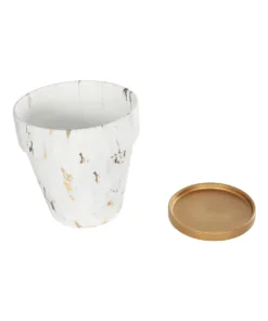 GloboStar® Artificial Garden DENPASAR 20526 Διακοσμητική Κεραμική Γλάστρα Λευκή με Χρυσό Μ20 x Π20 x Υ21 cm 14 20526 7