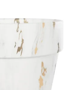 GloboStar® Artificial Garden DENPASAR 20526 Διακοσμητική Κεραμική Γλάστρα Λευκή με Χρυσό Μ20 x Π20 x Υ21 cm 15 20526 8