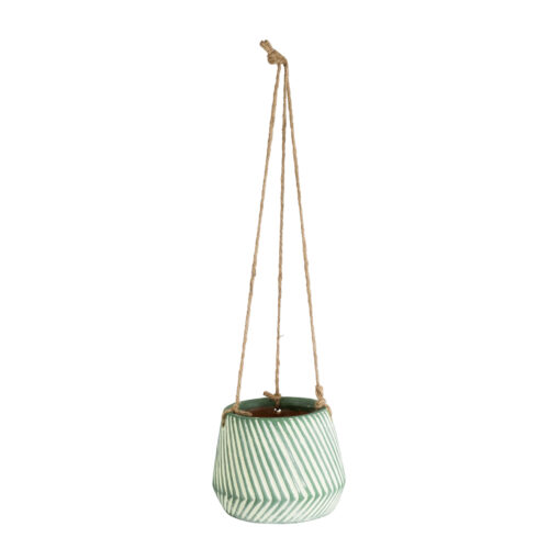 GloboStar® GloboStar® Artificial Garden BUBASTIS 20527 Κρεμαστό Διακοσμητικό Κεραμικό Κασπώ Γλάστρα - Flower Pot Λευκό με Πράσινο Φ13 x Υ10.5cm
