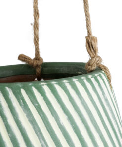 GloboStar® Artificial Garden BUBASTIS 20527 Κρεμαστό Διακοσμητικό Κεραμικό Κασπώ Γλάστρα - Flower Pot Λευκό με Πράσινο Φ13 x Υ10.5cm 13 20527 5