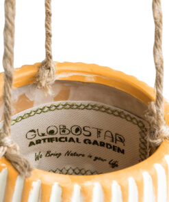 GloboStar® Artificial Garden BUBASTIS 20528 Κρεμαστό Διακοσμητικό Κεραμικό Κασπώ Γλάστρα - Flower Pot Πορτοκαλί με Λευκό Φ13 x Υ10.5cm 15 20528 7