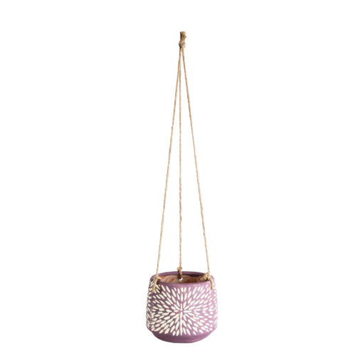 GloboStar® GloboStar® Artificial Garden NIGERIA 20529 Κρεμαστό Διακοσμητικό Κεραμικό Κασπώ Γλάστρα - Flower Pot Μωβ με Λευκό Φ12 x Υ11cm