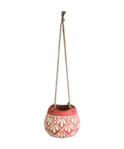 GloboStar® GloboStar® Artificial Garden AFRICA 20530 Κρεμαστό Διακοσμητικό Κεραμικό Κασπώ Γλάστρα - Flower Pot Κόκκινο με Μπεζ Φ14 x Υ11.5cm