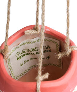 GloboStar® Artificial Garden AFRICA 20530 Κρεμαστό Διακοσμητικό Κεραμικό Κασπώ Γλάστρα - Flower Pot Κόκκινο με Μπεζ Φ14 x Υ11.5cm 13 20530 5