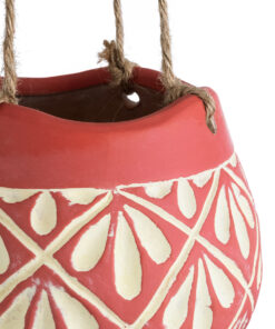 GloboStar® Artificial Garden AFRICA 20530 Κρεμαστό Διακοσμητικό Κεραμικό Κασπώ Γλάστρα - Flower Pot Κόκκινο με Μπεζ Φ14 x Υ11.5cm 15 20530 7