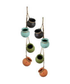 GloboStar® GloboStar® Artificial Garden AIGYPT 20531 ΣΕΤ 2 Κρεμαστά Διακοσμητικά Κεραμικά Κασπώ Γλάστρες - Flower Pots Μαύρό με Γαλάζιο και Πράσινο με Πορτοκαλί Μ18 x Π10 x Υ70cm