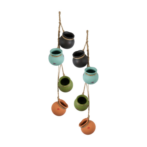 GloboStar® GloboStar® Artificial Garden AIGYPT 20531 ΣΕΤ 2 Κρεμαστά Διακοσμητικά Κεραμικά Κασπώ Γλάστρες - Flower Pots Μαύρό με Γαλάζιο και Πράσινο με Πορτοκαλί Μ18 x Π10 x Υ70cm