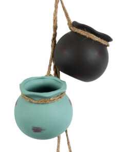 Alternative view of GloboStar® Artificial Garden AIGYPT 20531 ΣΕΤ 2 Κρεμαστά Διακοσμητικά Κεραμικά Κασπώ Γλάστρες - Flower Pots Μαύρό με Γαλάζιο και Πράσινο με Πορτοκαλί Μ18 x Π10 x Υ70cm