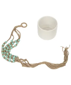 GloboStar® Artificial Garden PUEBLO 20532 Διακοσμητική Κεραμική Γλάστρα Λευκή με Μακραμέ Μ13 x Π13 x Υ12 cm 14 20532 8