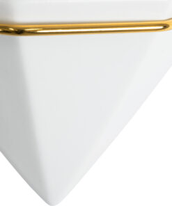 GloboStar® Artificial Garden LOUVRE 20533 Διακοσμητικό Κεραμικό Κασπώ Γλάστρα - Flower Pot Λευκό με Χρυσό Μ15 x Π8 x Υ24cm 22 20533 10