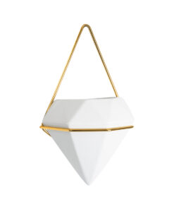 GloboStar® GloboStar® Artificial Garden LOUVRE 20533 Διακοσμητικό Κεραμικό Κασπώ Γλάστρα - Flower Pot Λευκό με Χρυσό Μ15 x Π8 x Υ24cm